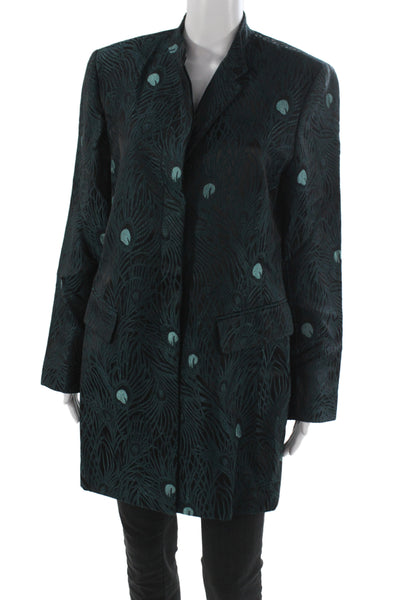 Dana Buchman Women Dark Blue Wool Acrylic Overcoat Bird Print Size 12