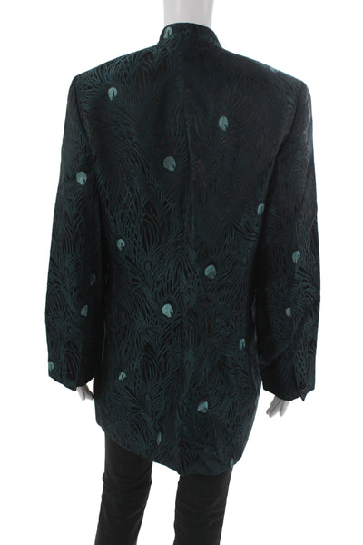 Dana Buchman Women Dark Blue Wool Acrylic Overcoat Bird Print Size 12