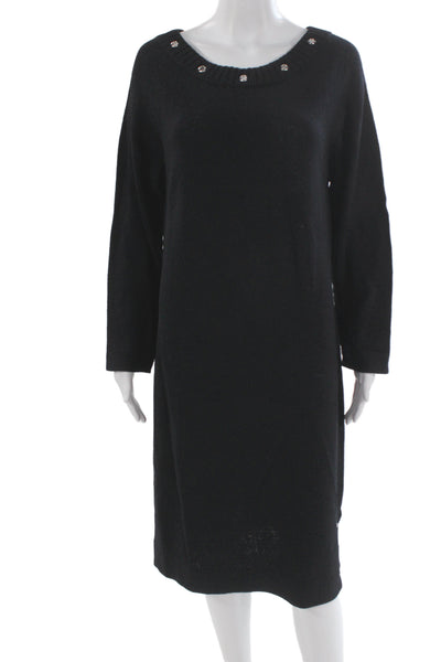 St. John Sport Women Sweater Dress Black Knit Long Sleeve Size M