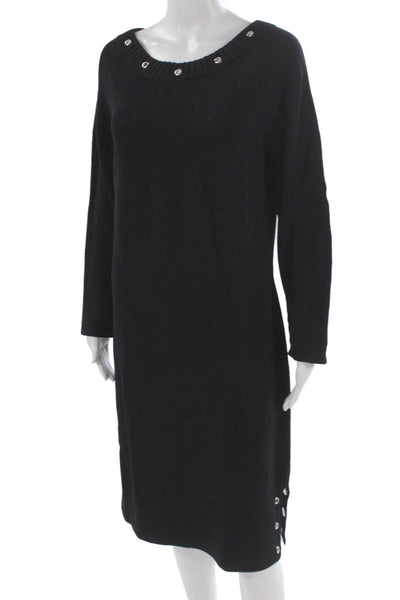 St. John Sport Women Sweater Dress Black Knit Long Sleeve Size M