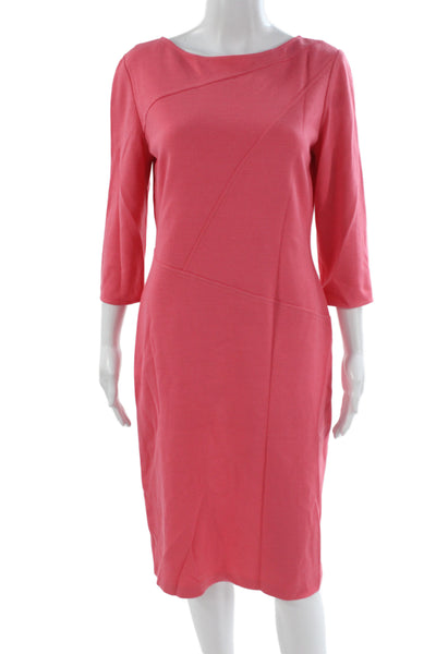 St. John Women Sheath Tweed Wool Pink 3/4 Sleeve Zip Knee Length Dress Size 6