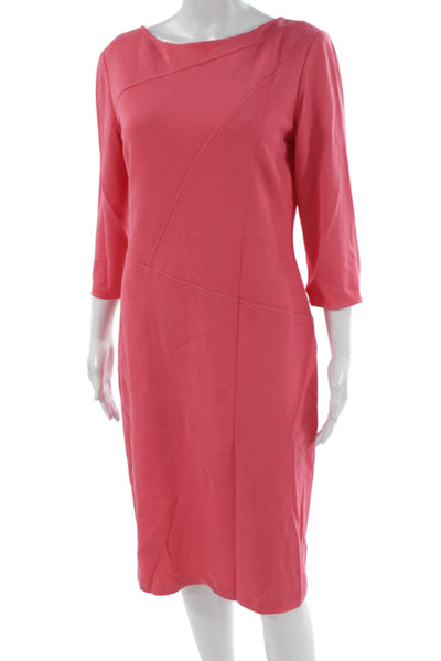St. John Women Sheath Tweed Wool Pink 3/4 Sleeve Zip Knee Length Dress Size 6