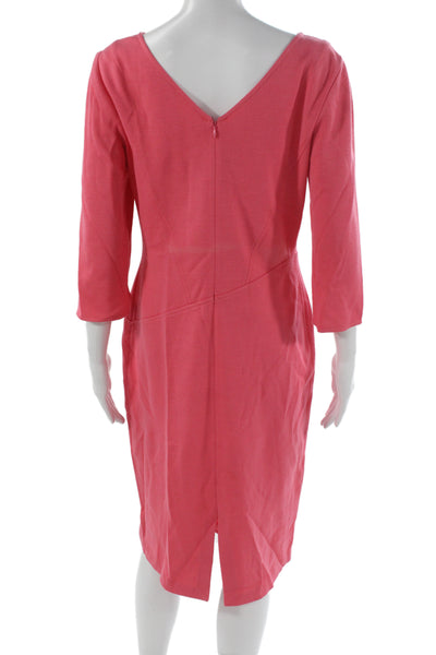 St. John Women Sheath Tweed Wool Pink 3/4 Sleeve Zip Knee Length Dress Size 6