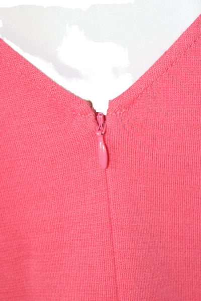 St. John Women Sheath Tweed Wool Pink 3/4 Sleeve Zip Knee Length Dress Size 6