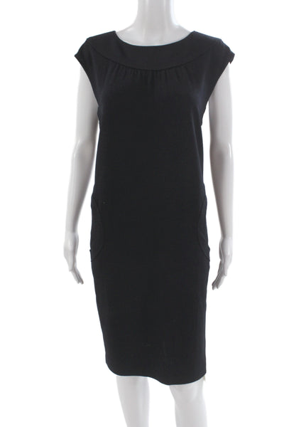 St. John Collection Women Sheath Sweater Dress Black Knit Short Sleeve Size 14