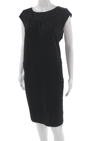 St. John Collection Women Sheath Sweater Dress Black Knit Short Sleeve Size 14