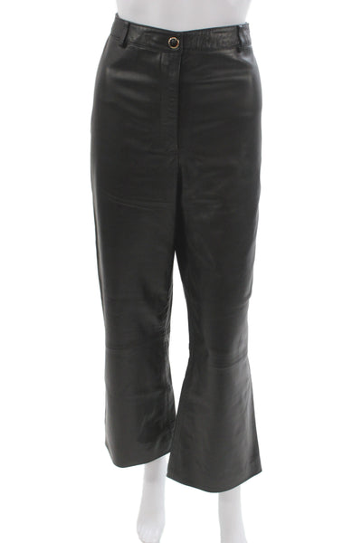 St. John Collection Marie Gray Womens Leather Dress Pants Black Button Size 12