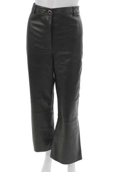 St. John Collection Marie Gray Womens Leather Dress Pants Black Button Size 12
