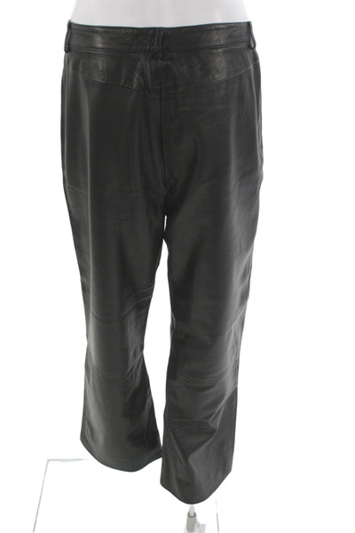 St. John Collection Marie Gray Womens Leather Dress Pants Black Button Size 12