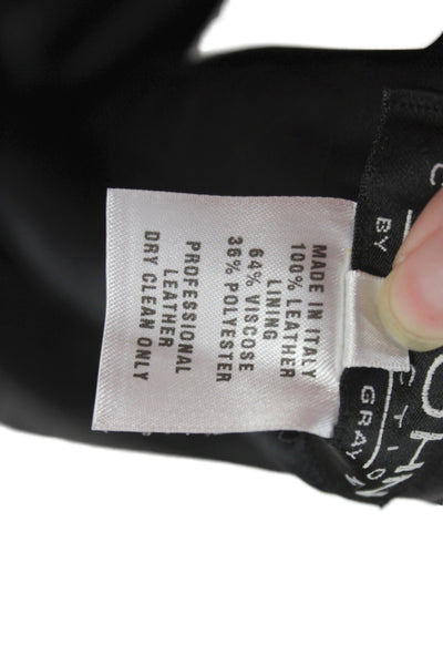 St. John Collection Marie Gray Womens Leather Dress Pants Black Button Size 12