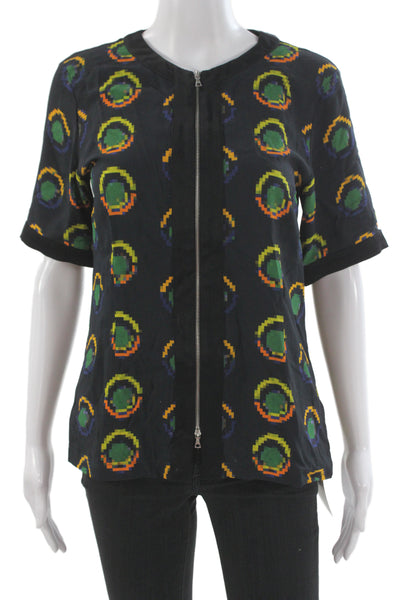 Dries Van Noten Women Black Geometric Crewneck Short Sleeve Top Size 36