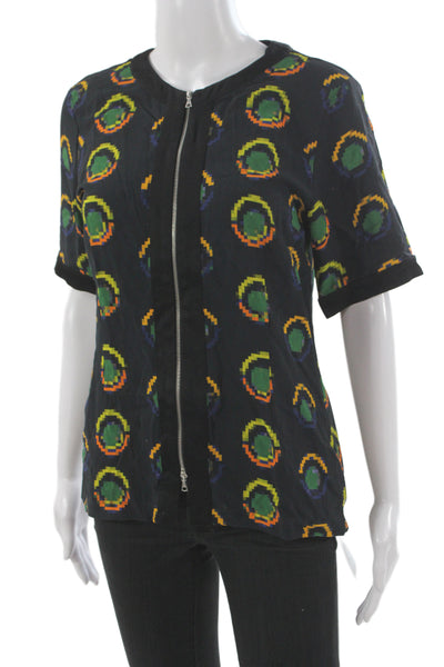 Dries Van Noten Women Black Geometric Crewneck Short Sleeve Top Size 36