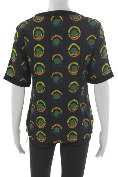 Dries Van Noten Women Black Geometric Crewneck Short Sleeve Top Size 36