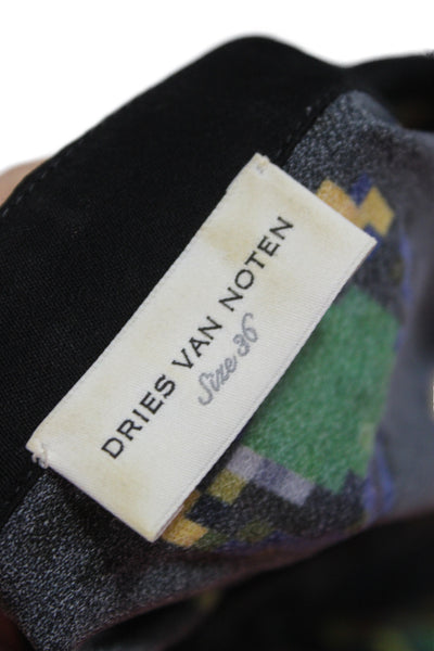 Dries Van Noten Women Black Geometric Crewneck Short Sleeve Top Size 36