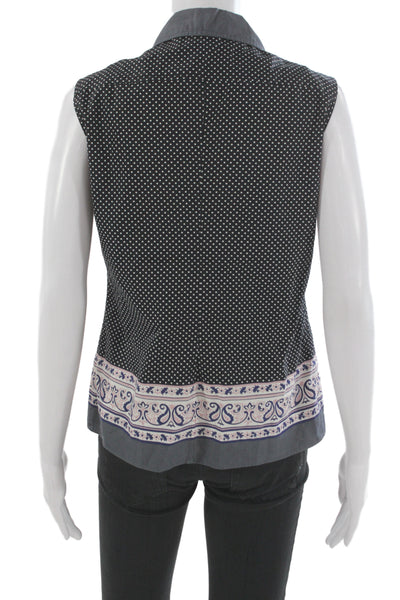 Miu Miu Womens Collared Sleeveless Button-Up Top Black Paisley Cotton Size 42