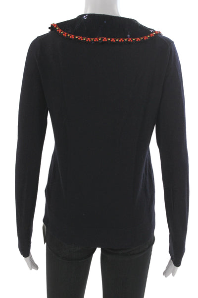 Tory Burch Womens Pullover Merino Wool Collared Black Sweater Size S