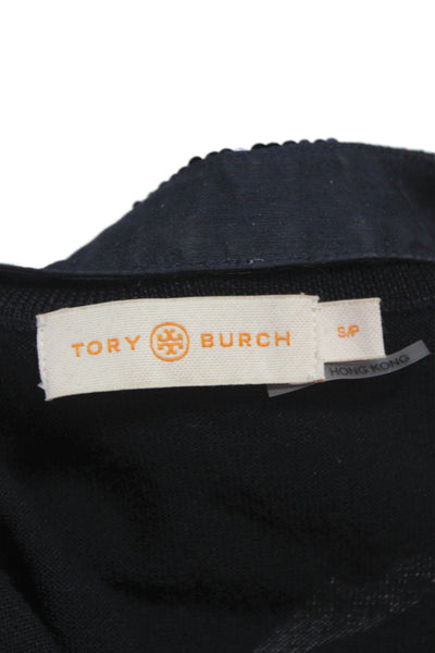 Tory Burch Womens Pullover Merino Wool Collared Black Sweater Size S