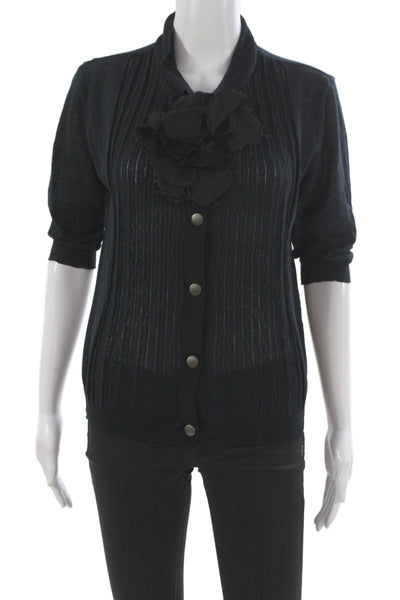 Lanvin Unisex Cardigan Black Mock Neck Button 3/4 Sleeve Designer Size M