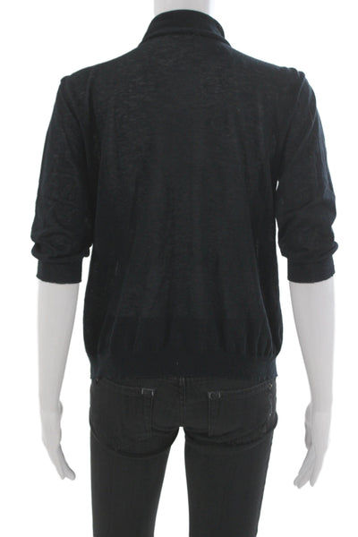 Lanvin Unisex Cardigan Black Mock Neck Button 3/4 Sleeve Designer Size M