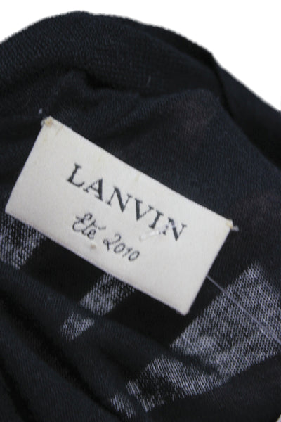 Lanvin Unisex Cardigan Black Mock Neck Button 3/4 Sleeve Designer Size M