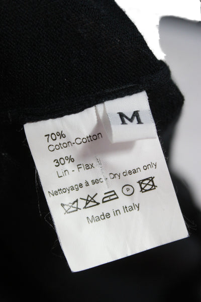 Lanvin Unisex Cardigan Black Mock Neck Button 3/4 Sleeve Designer Size M
