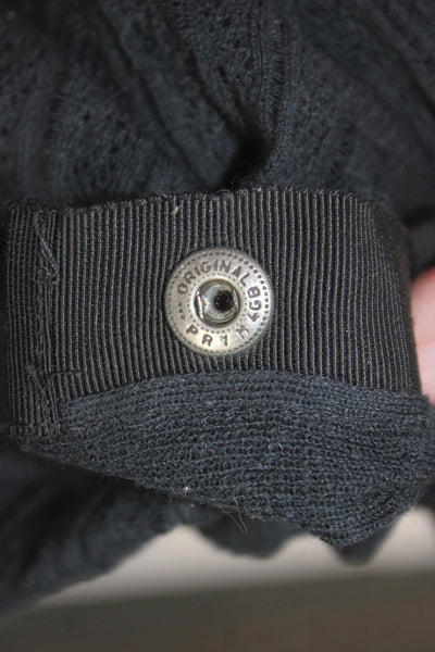 Lanvin Unisex Cardigan Black Mock Neck Button 3/4 Sleeve Designer Size M