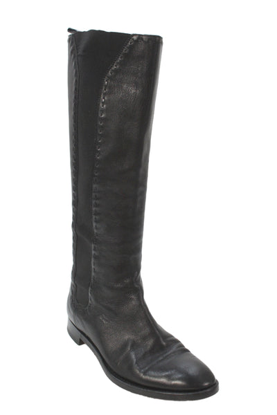 Yves Saint Laurent Womens Leather Stretch Inset Mid Calf Boots Black Size 39 9