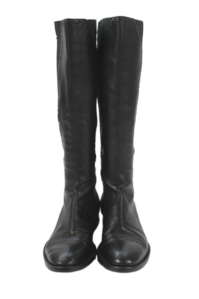 Yves Saint Laurent Womens Leather Stretch Inset Mid Calf Boots Black Size 39 9