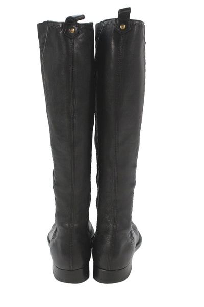 Yves Saint Laurent Womens Leather Stretch Inset Mid Calf Boots Black Size 39 9