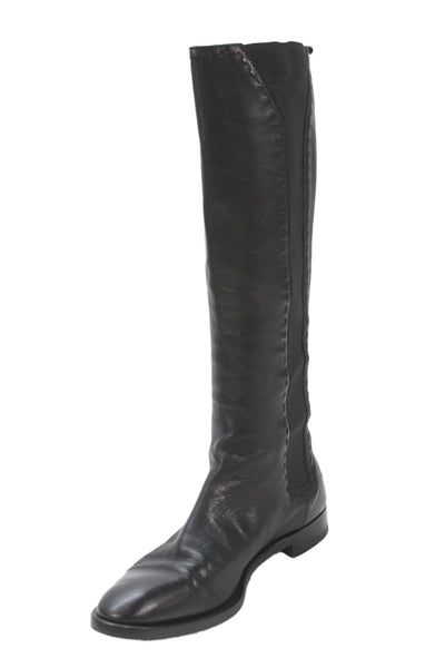 Yves Saint Laurent Womens Leather Stretch Inset Mid Calf Boots Black Size 39 9