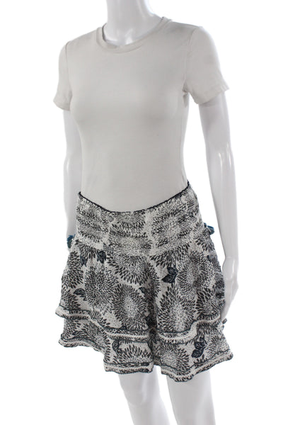 Poupette St. Barth Womens White Floral Viscose Flare Peasant Skirt Short Size M