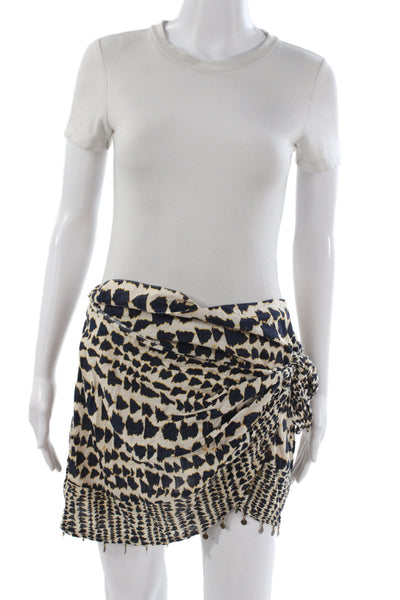 Zara Womens Mini Wrap Skirt Beige Animal Print Cotton Short Size L