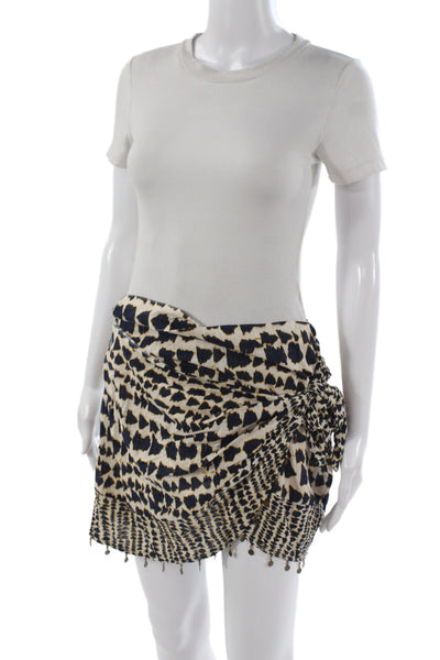 Zara Womens Mini Wrap Skirt Beige Animal Print Cotton Short Size L