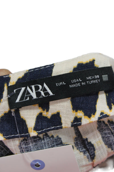 Zara Womens Mini Wrap Skirt Beige Animal Print Cotton Short Size L