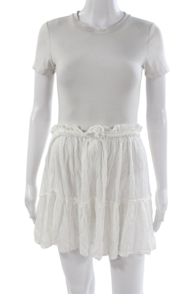 Elan Womens Peasant Mini Skirt White Rayon Short Size L