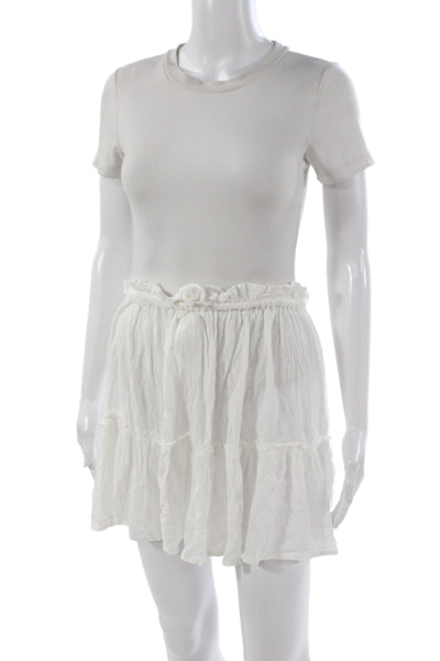 Elan Womens Peasant Mini Skirt White Rayon Short Size L