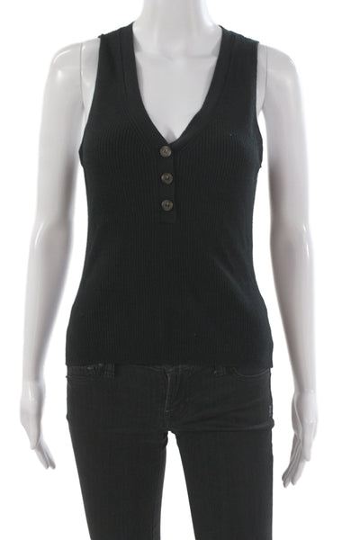 Naadam Women Black Silk Cashmere V Neck Sleeveless Basic Tank Size S