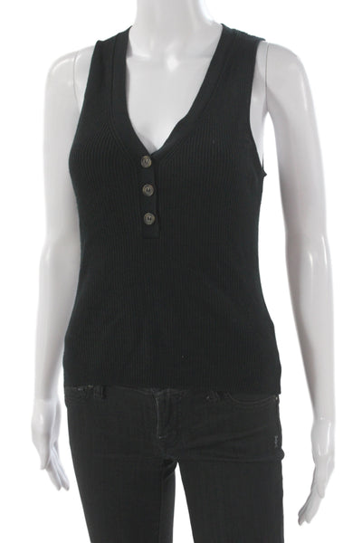 Naadam Women Black Silk Cashmere V Neck Sleeveless Basic Tank Size S