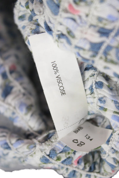 Poupette St. Barth Womens Cropped Top Blue Floral Viscose Short Sleeve Size S