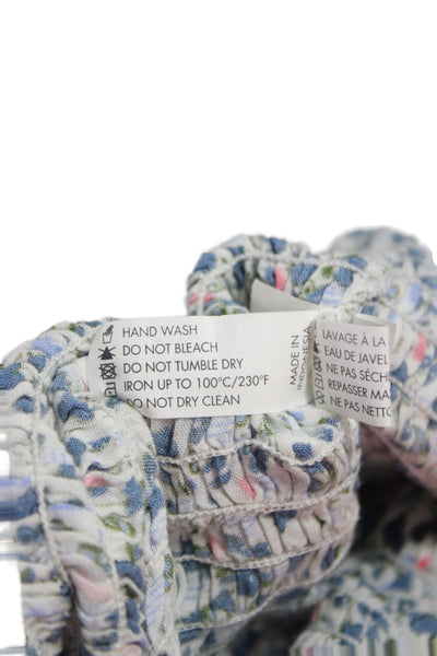 Poupette St. Barth Womens Cropped Top Blue Floral Viscose Short Sleeve Size S