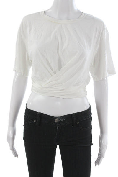 A.L.C. Womens Cropped Cotton Crew Neck T-Shirt White Short Sleeve Size M