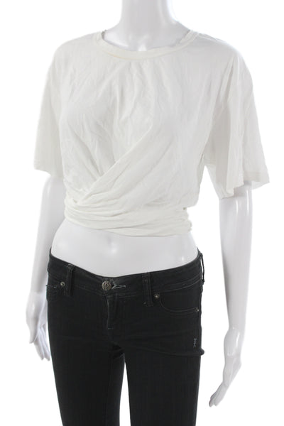 A.L.C. Womens Cropped Cotton Crew Neck T-Shirt White Short Sleeve Size M