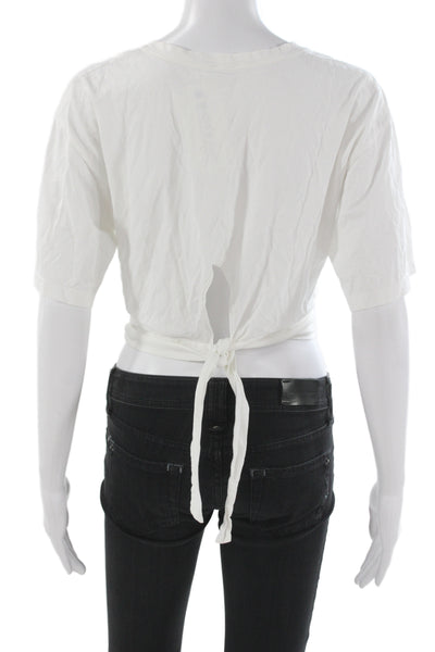 A.L.C. Womens Cropped Cotton Crew Neck T-Shirt White Short Sleeve Size M