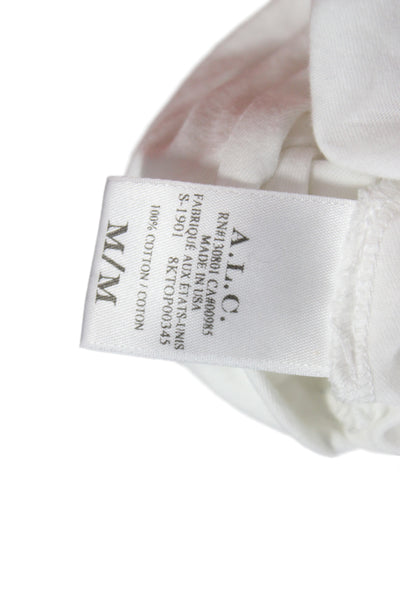 A.L.C. Womens Cropped Cotton Crew Neck T-Shirt White Short Sleeve Size M