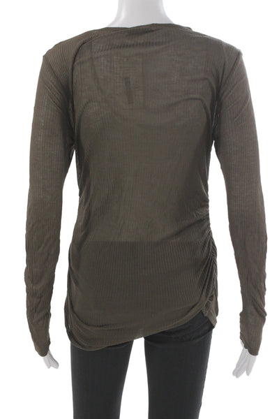 Zara Women Basic Brown Round Neck Long Sleeve Polyester Spandex Army Top Size L