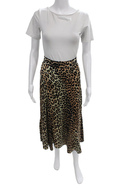 Ganni Womens A-Line Maxi Skirt Beige Animal Print Polyester Size XS