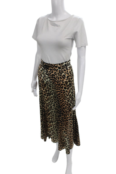 Ganni Womens A-Line Maxi Skirt Beige Animal Print Polyester Size XS