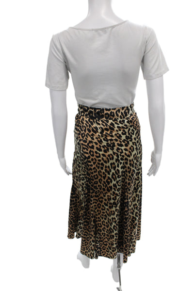 Ganni Womens A-Line Maxi Skirt Beige Animal Print Polyester Size XS