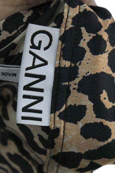 Ganni Womens A-Line Maxi Skirt Beige Animal Print Polyester Size XS