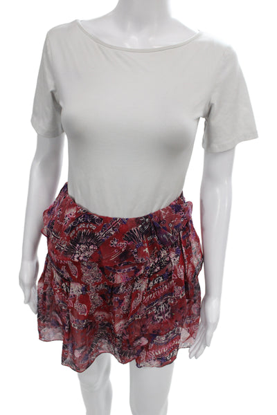 IRO Women Red Floral 100% Viscose Mini Flare Skirt Size 34